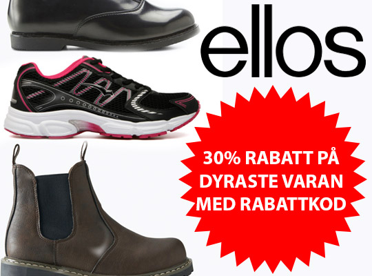30% rabatt med rabattkod på billigaste skorna hos Ellos